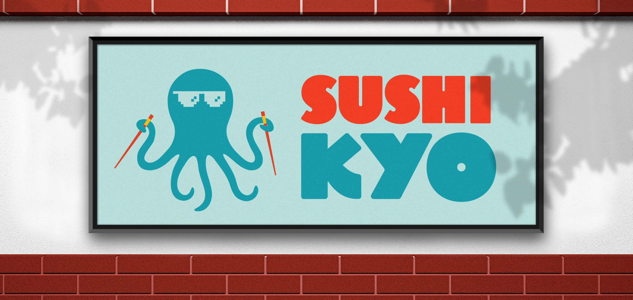 Sushi restaurant logo design with octopus mascot displayed on outdoor sign