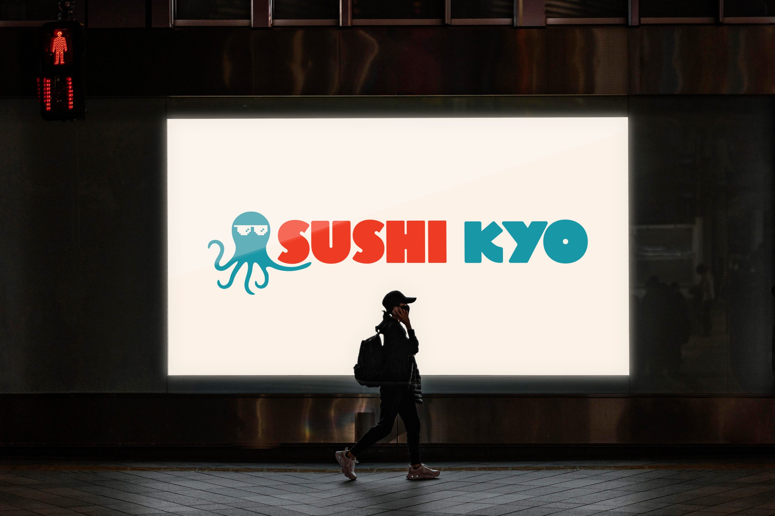 Urban billboard advertising with bold sushi restaurant branding and logo