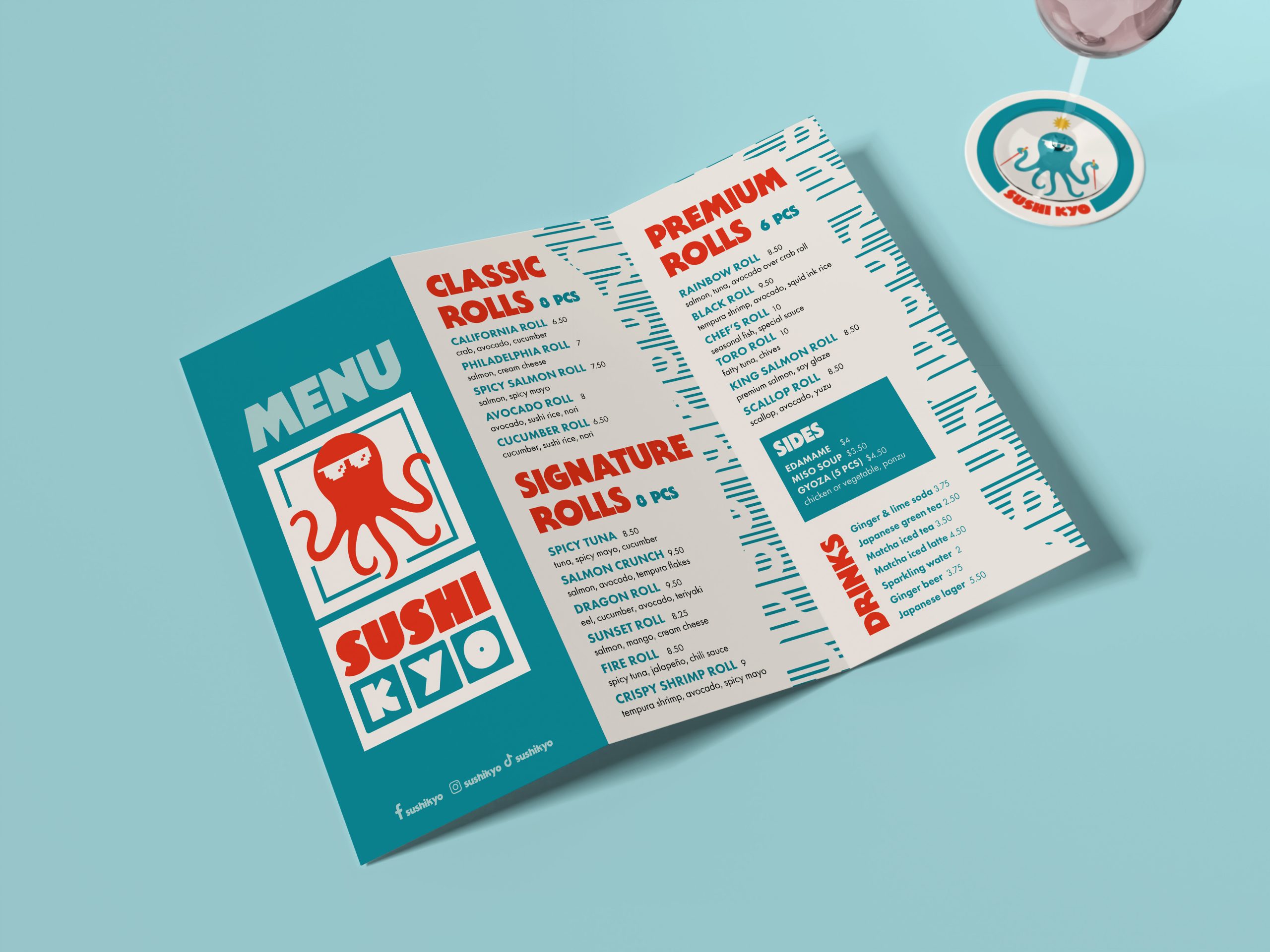 Sushi restaurant menu design with bold typography and clear layout