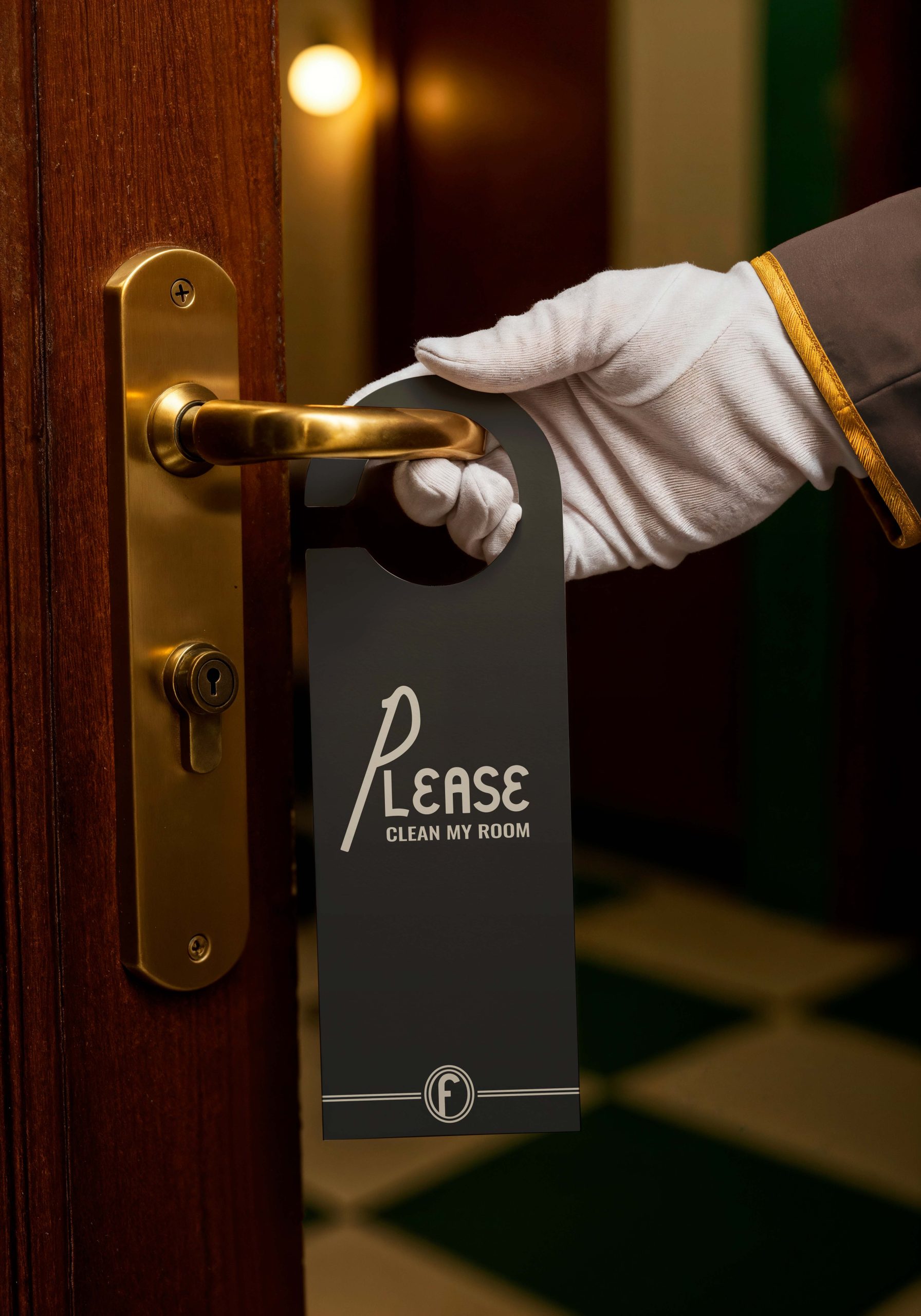 Hotel room door hanger requesting housekeeping service