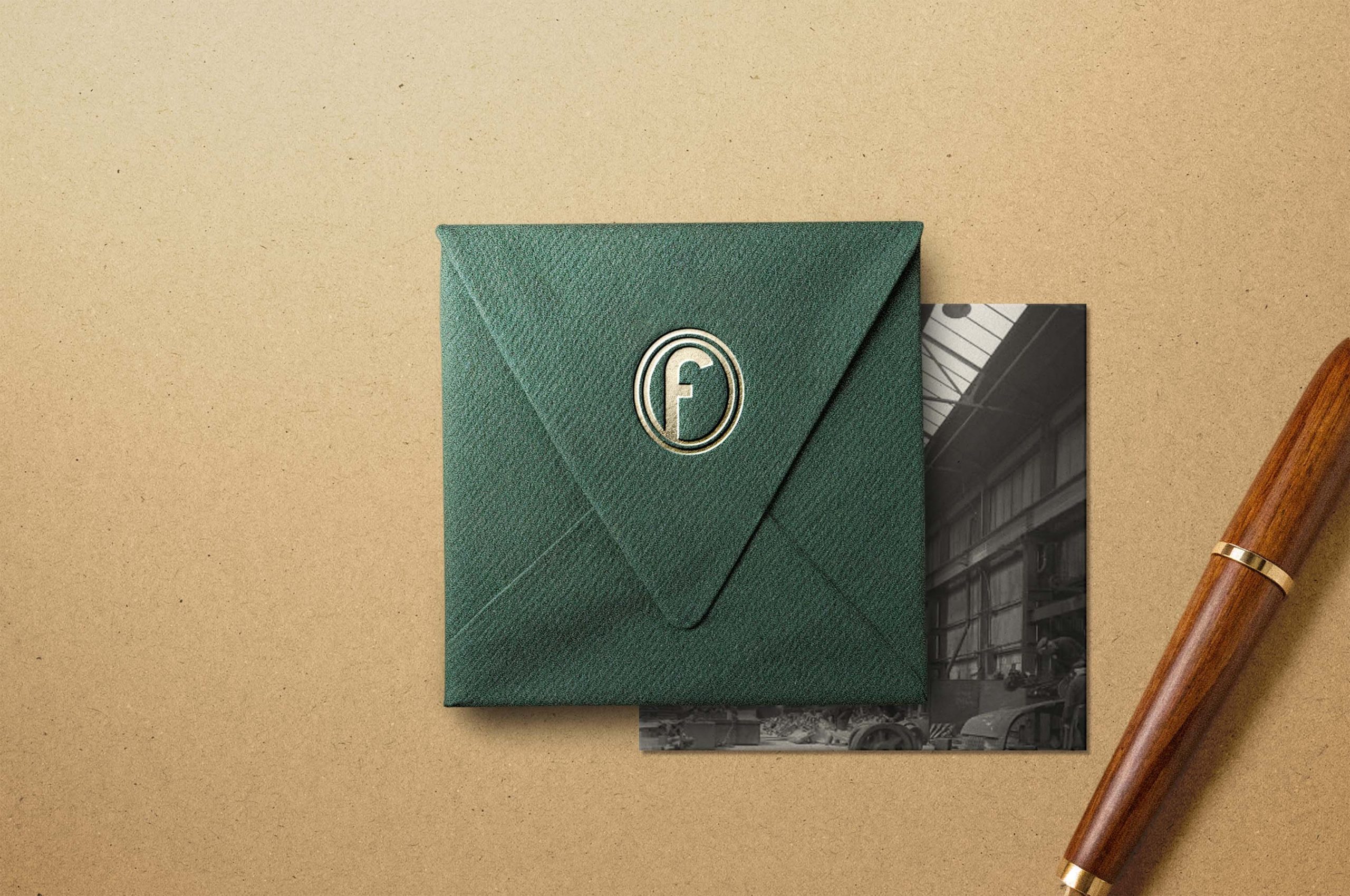 Branded hotel stationery envelope with custom monogram seal