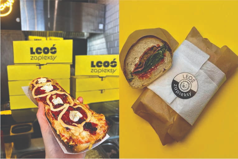 Leos Zapieksy branded zapiekanka packaging and takeaway food